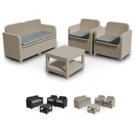 Salon de jardin Grand Soleil Sorrento en Poly rotin table basse fauteuils extérieur 4 places