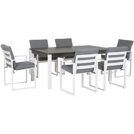 Salon de Jardin Gris et Blanc composé d'une Table Extensible 168 / 248 x 100 cm et de 6 Chaises en Aluminium Blanc avec Coussins d'Assise Gris Beliani - Gris