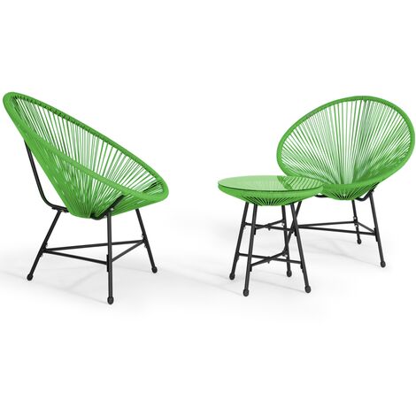 Salon de jardin IZMIR table et 2 fauteuils oeuf cordage vert - Vert