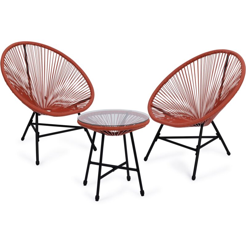 Salon de jardin izmir table et 2 fauteuils oeuf cordage terracotta