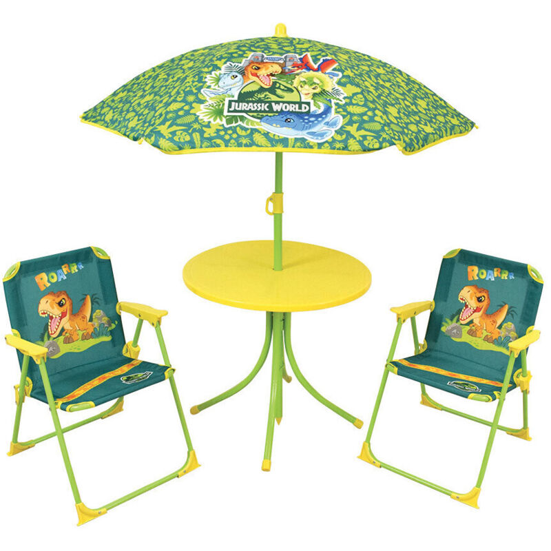 Cijep - Set de jardin Jurassic World incluant 1 Table Ronde, 2 Chaises, 1 Parasol pour enfant