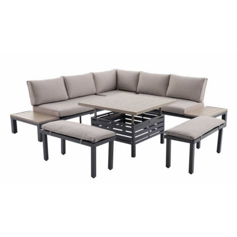 Salon de jardin Lanza Taupe en aluminium - 7 places - Jardideco