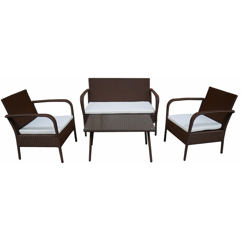Happy Garden - Salon de jardin lipari en résine tressée marron 4 places - coussins ivoire