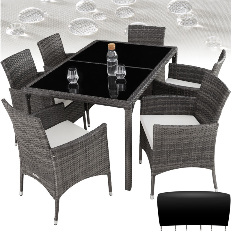 Salon de jardin Pour 6 personnes avec Plateaux en verre de sécurité Housse de protection incluse