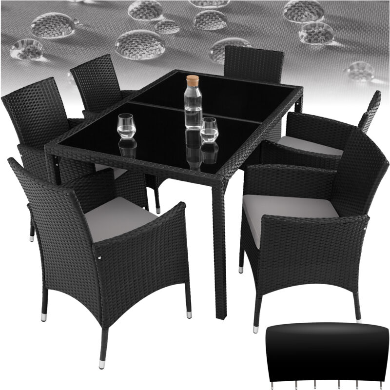 Tectake - Salon de jardin Pour 6 personnes avec Plateaux en verre de sécurité Housse de protection incluse