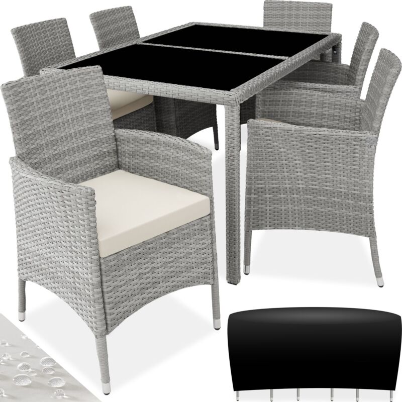 Salon de jardin Pour 6 personnes avec Plateaux en verre de sécurité Housse de protection incluse
