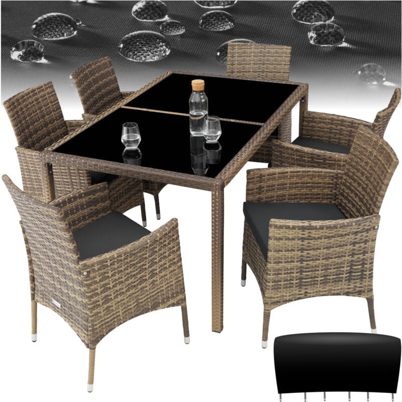 Tectake - Salon de jardin Pour 6 personnes avec Plateaux en verre de sécurité Housse de protection incluse
