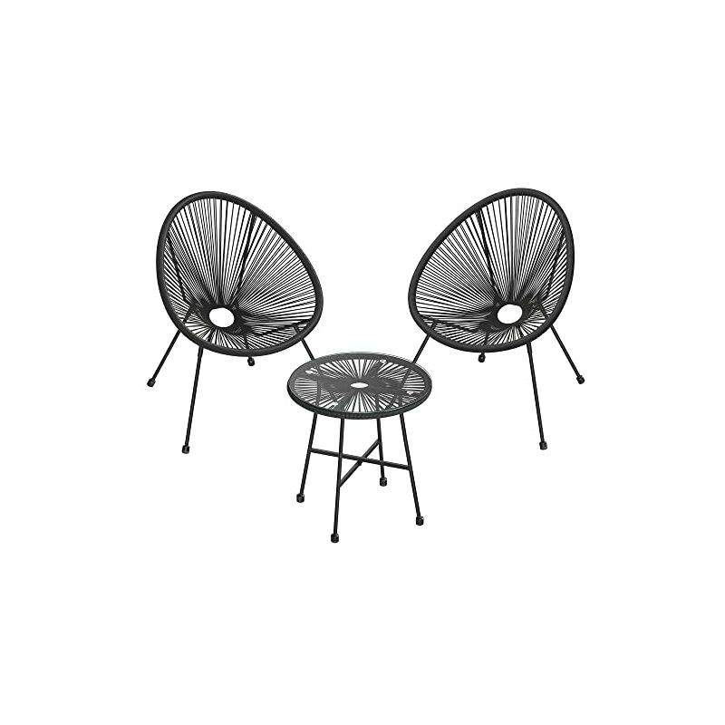 Helloshop26 - Salon de jardin lot 3 meubles de terrasse chaises d'extérieur acapulco avec table en verre noir