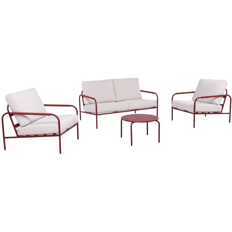 Salon de jardin luanda en acier. 4 places Rouge / Blanc