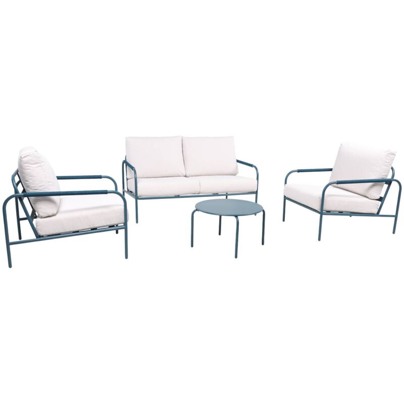 Sweeek - Salon de jardin luanda en acier. 4 places Bleu / Blanc