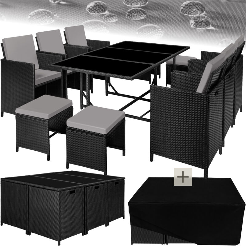 Salon de jardin Pour 6 à 10 personnes avec Plateaux en verre de sécurité Pliable, housse de protection incluse