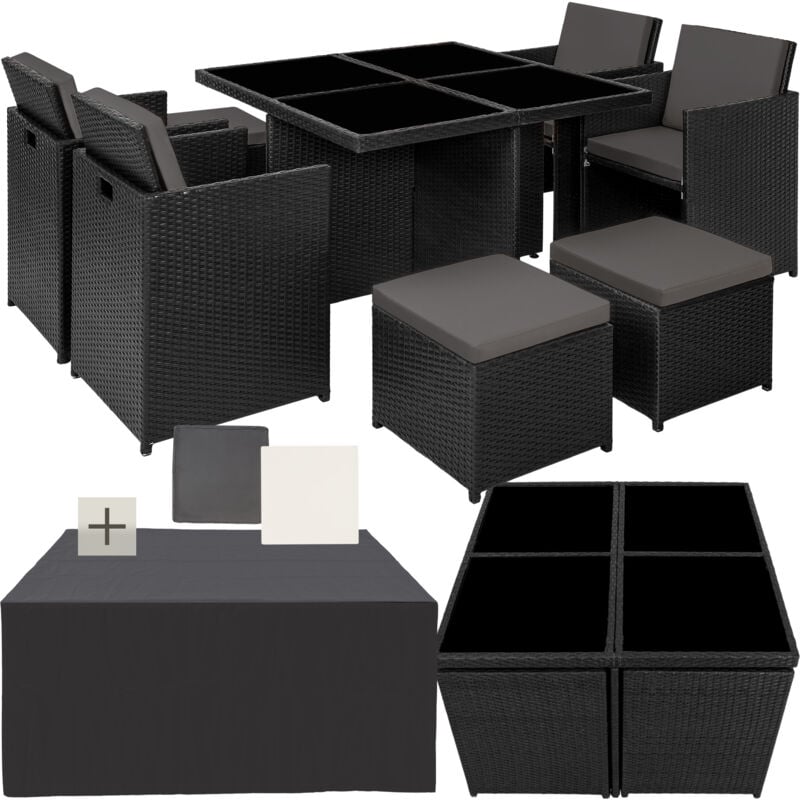 Tectake - Salon de jardin Avec cadre en aluminium avec Plateaux en verre de sécurité 2 sets de housses, pliable, housse de protection incluse