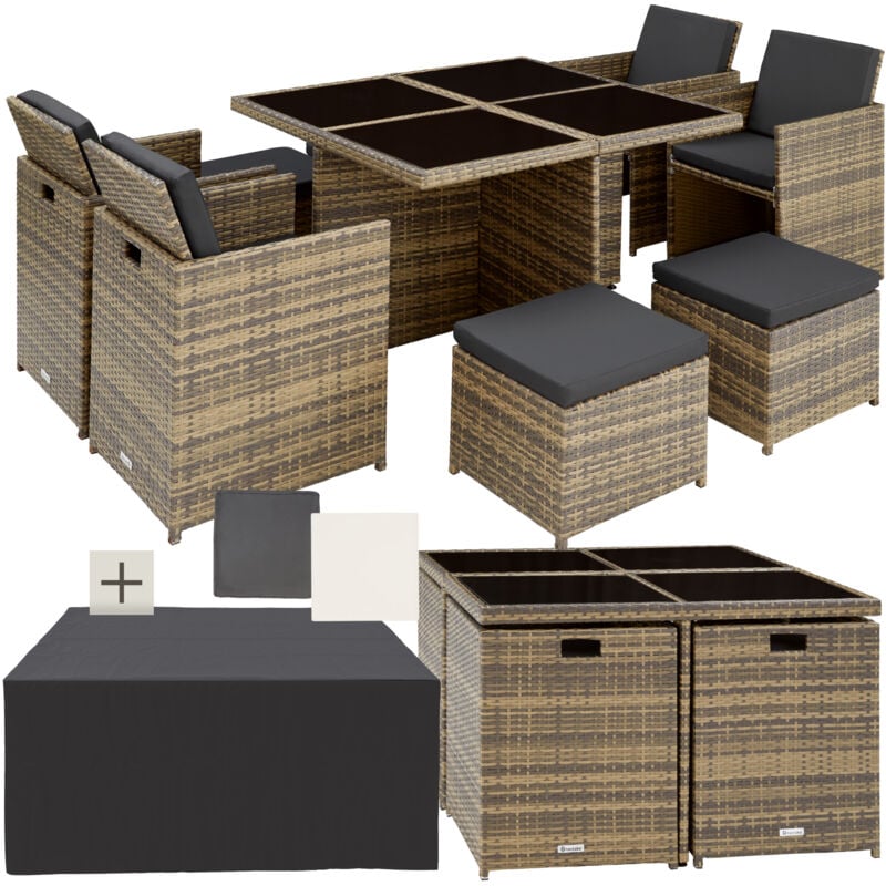 Salon de jardin manhattan 8 places avec 2 sets housses + housse protection, variante -