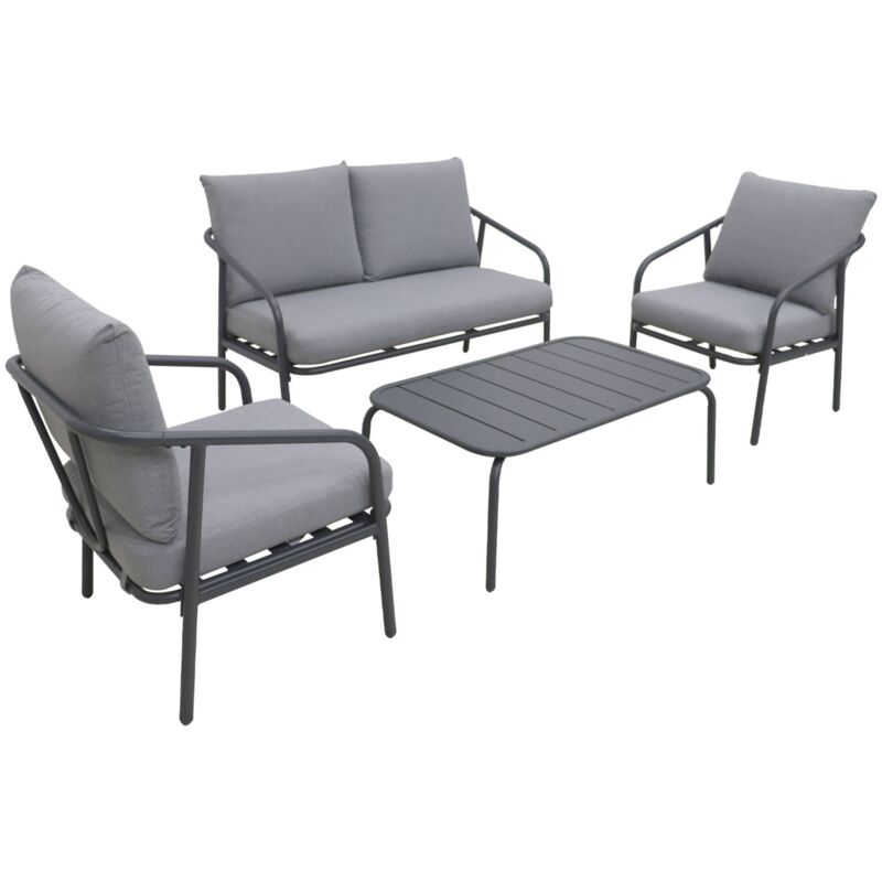 Salon de jardin en métal 4 places. design épuré arrondi Anthracite / Gris