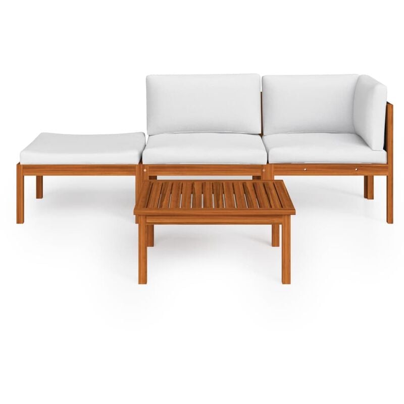 Salon de jardin meuble d'extérieur ensemble de mobilier 4 pièces avec coussins crème bois d'acacia solide - Bois
