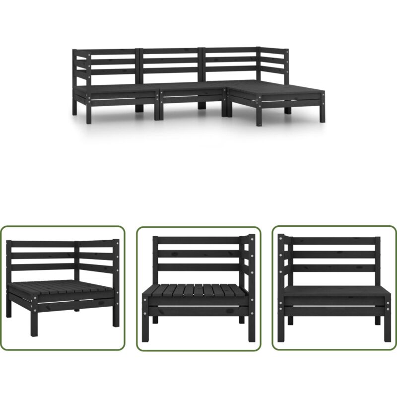 Helloshop26 - The Living Store Salon de jardin 4 pcs Bois de pin massif Noir - Salon De Jardin - Mobilier De Jardin - Ensemble De Salon - Meubles En