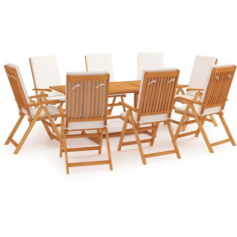 Salon de jardin meuble d'extérieur ensemble de mobilier 9 pièces avec coussins bois de teck massif