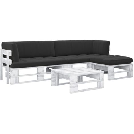 Salon de jardin meuble d'extérieur ensemble de mobilier palette 4 pièces et coussins pin imprégné de blanc