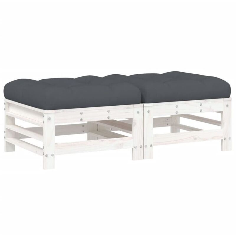 Repose-pieds de jardin coussins lot de 2 blanc bois pin massif vidaXL