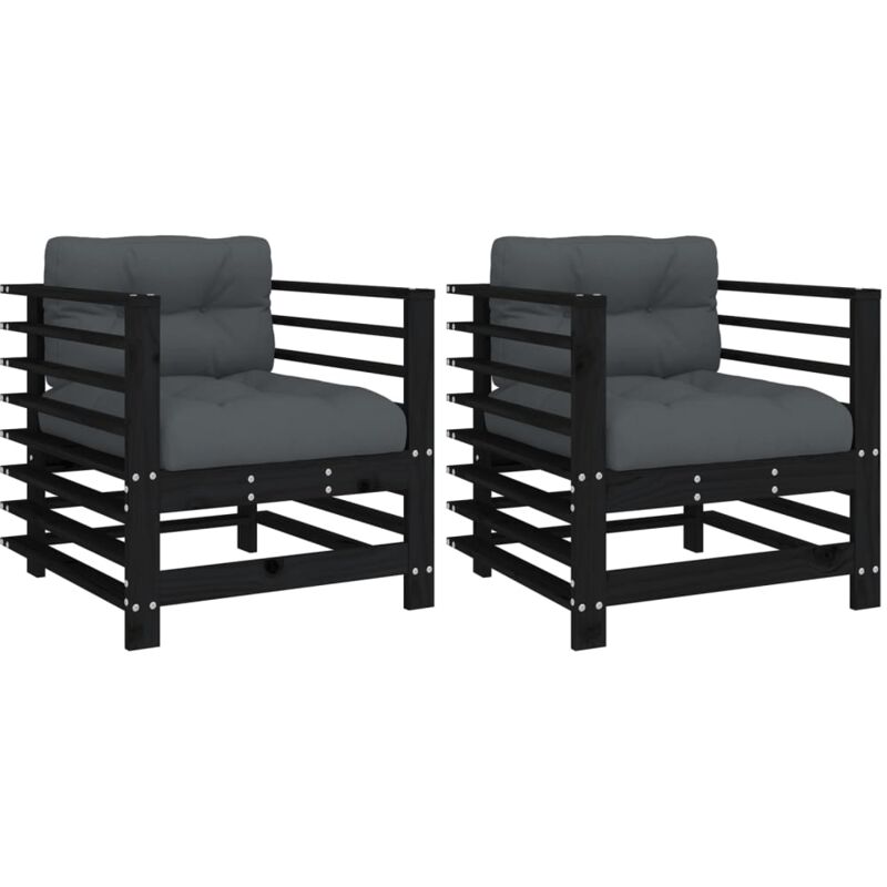 Chaises de jardin et coussins lot de 2 noir bois de pin massif Vidaxl
