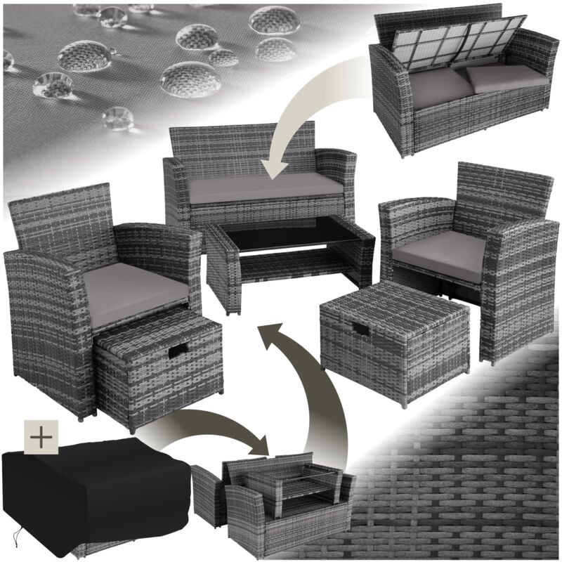 Salon de jardin TECTAKE - Pour 4 à 6 personnes - Gris