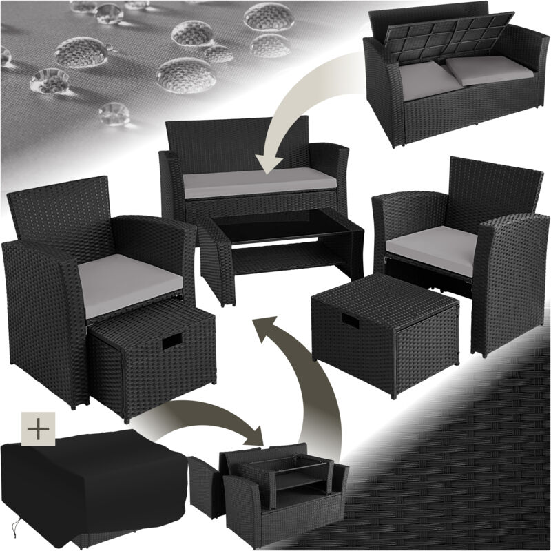Tectake - Salon de jardin Pour 4 à 6 personnes avec Plateau en verre de sécurité Housses amovibles pour le lavage