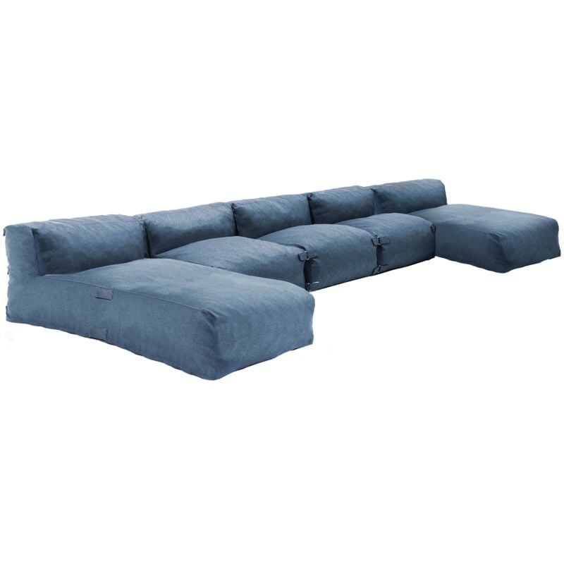 Salon de jardin modulable 5 places avec méridienne bleu pacific - Mixi