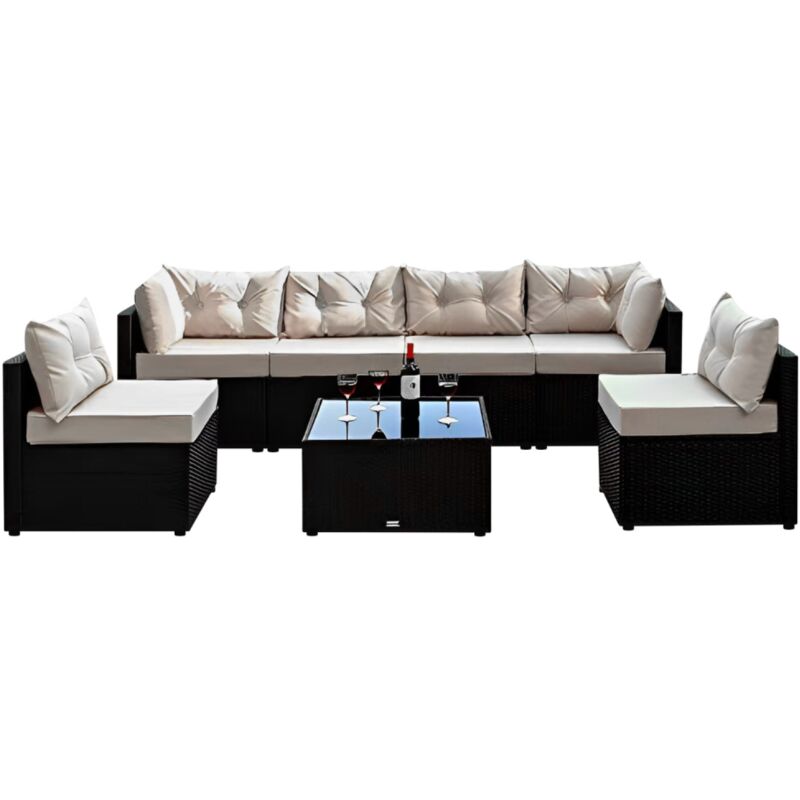 Concept-usine - nacula - Salon de jardin modulable 6 places en résine tressée - noir