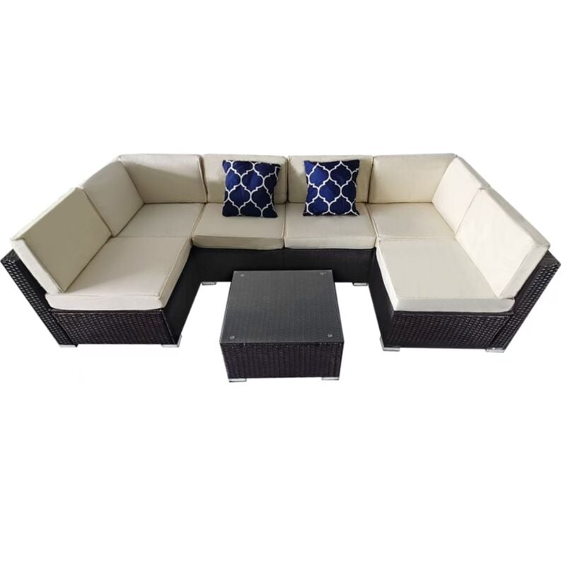 Aldabra - salon de jardin modulable 6 places en résine tressée - noir et beige