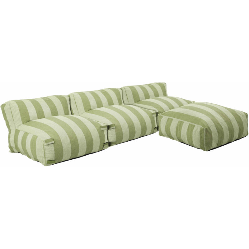 Salon de jardin modulable avec 3 chauffeuses et 1 pouf vert cactus - Mixi