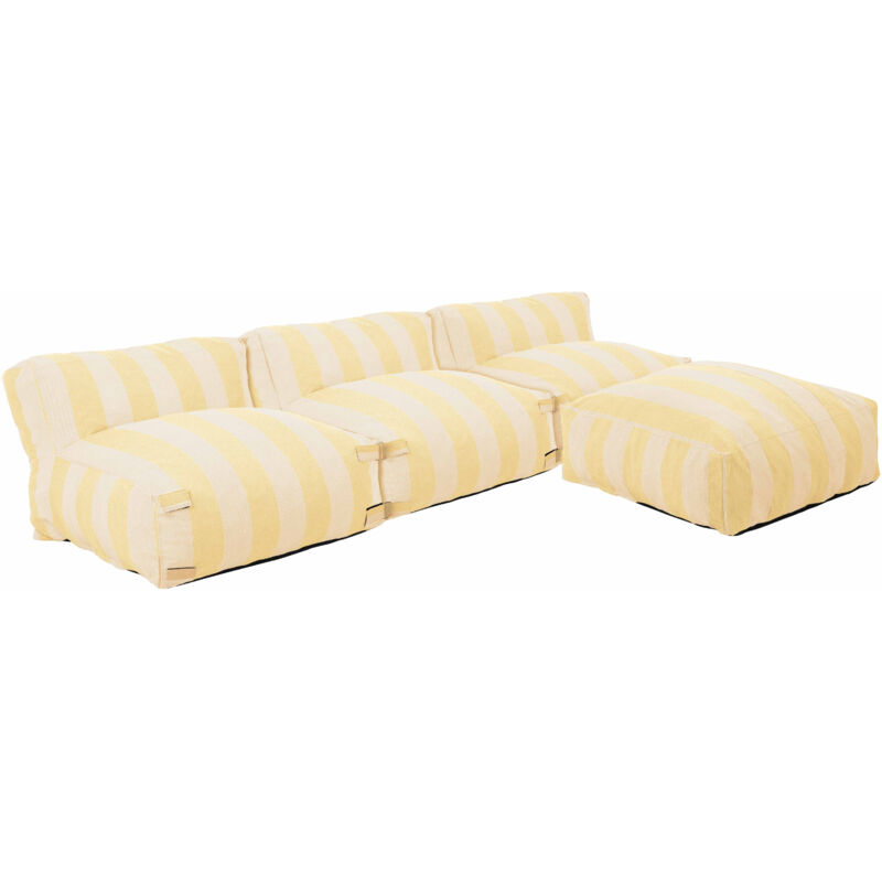 Salon de jardin modulable 3 chauffeuses et 1 pouf rayé jaune clair - Mixi