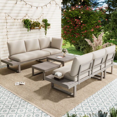 Salon de Jardin Modulable avec Rangement Intégré – Ensemble Canapé Inclinable et Tables Basses Empilables – Acier Galvanisé – Design Moderne - kaki