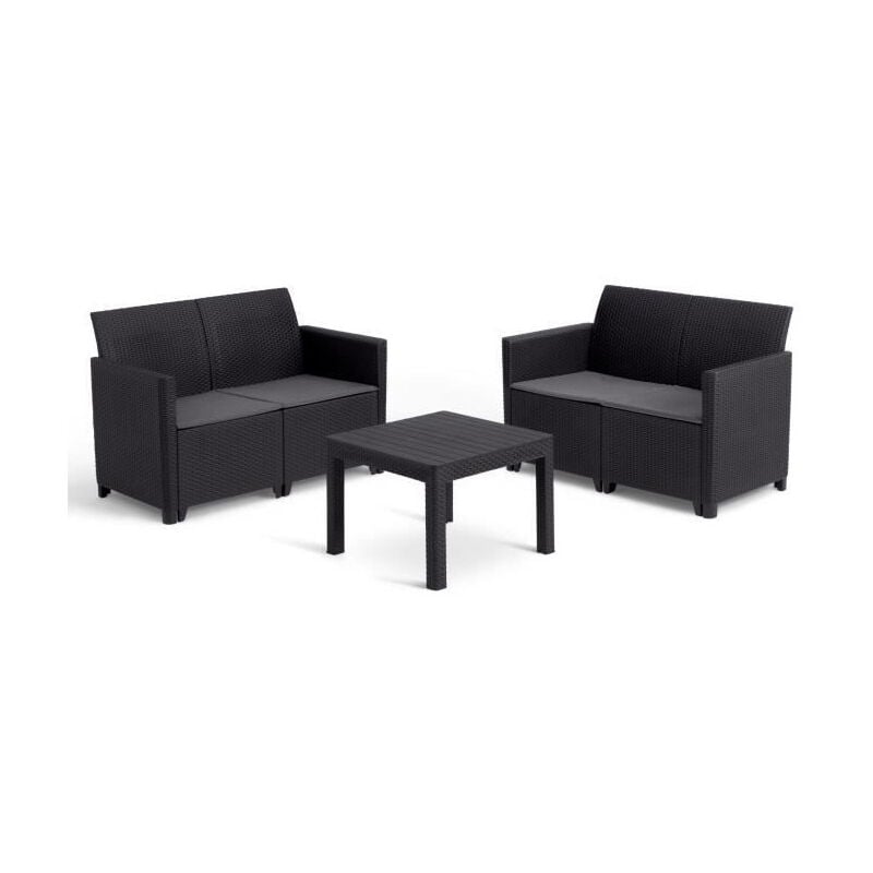 Keter - Salon de jardin modulable en résine imitation rotin tressé - Noir 4 personnes - marie