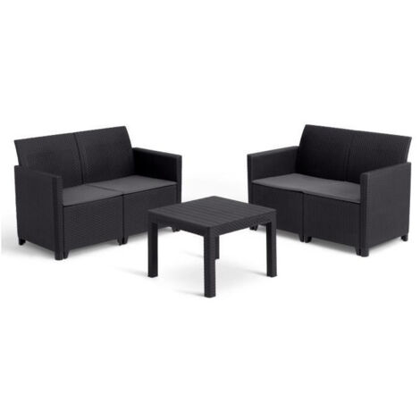 Keter – Ensemble de jardin modulable 4 places – Résine imitation rotin – Table basse incluse – Résistant intempéries et anti-UV