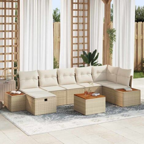 Salon de Jardin Modulaire en Polyrotin Beige - 8 Pièces avec Table Basse et Fauteuils