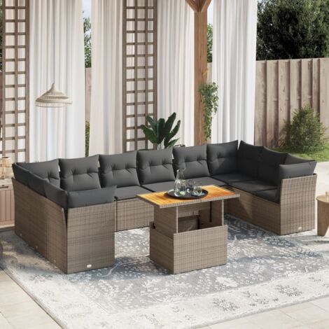 Salon de Jardin Modulaire en Résine Tressée 11 Pièces, Canapés d'Angle et Centraux avec Table Réglable et Housses Grises Lavables