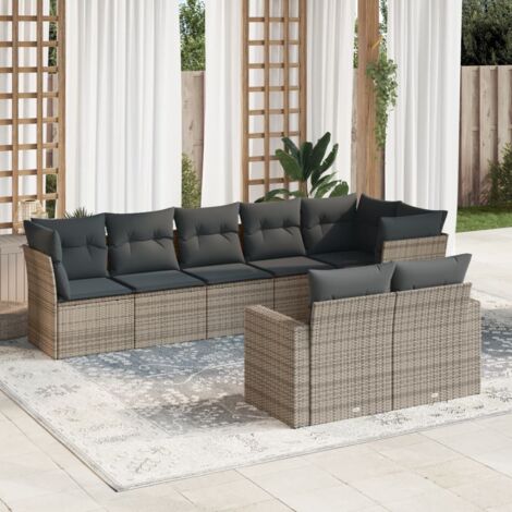 Salon de jardin modulaire en résine tressée, 8 places, coussins gris, 4 sièges d'angle