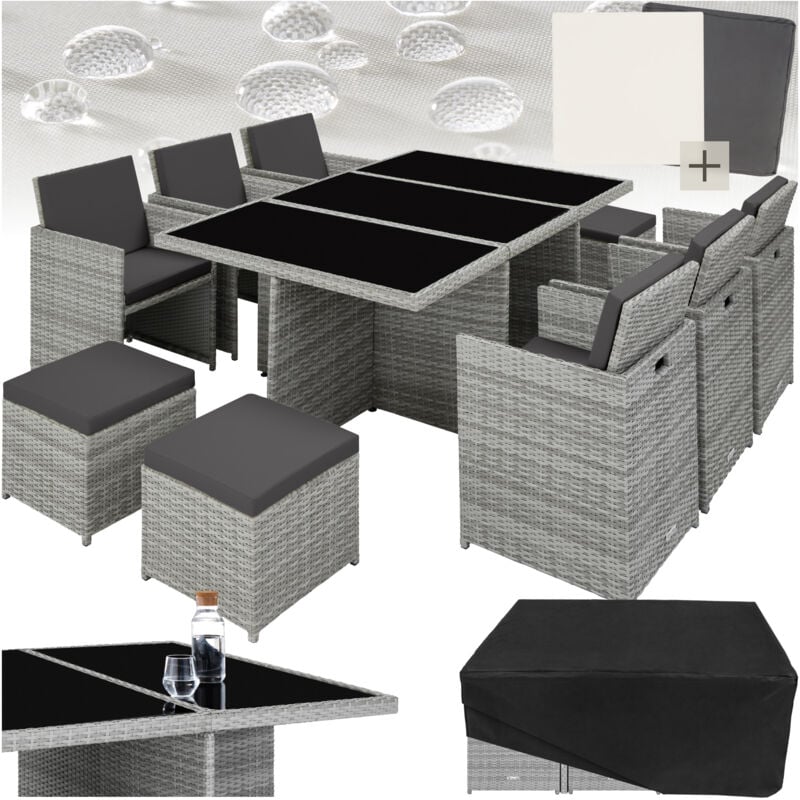 Tectake - Salon de jardin NEW YORK 10 places avec 2 sets de housses + housse de protection, variante 2 - mobilier de jardin, meuble de jardin,