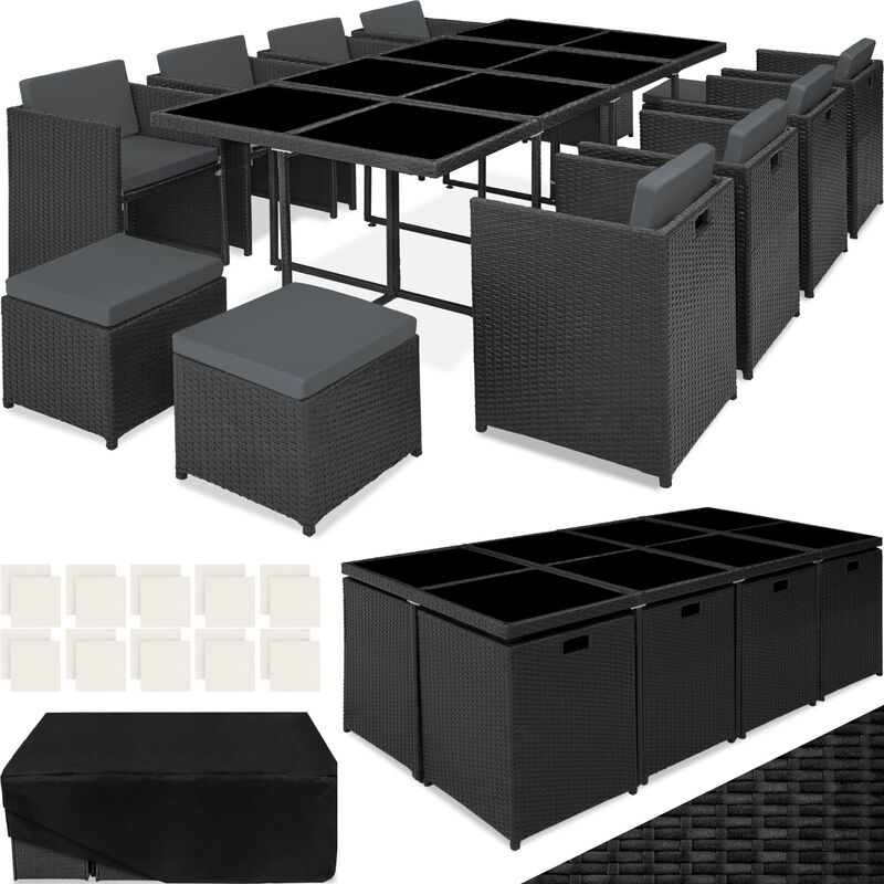 Salon de jardin cadre aluminium Résistant aux intempéries pliable noir