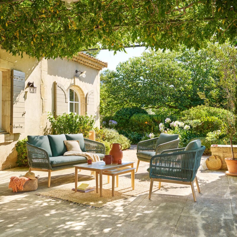 Salon de jardin Orissa vert olive 5 places en polyester et acier - Hespéride