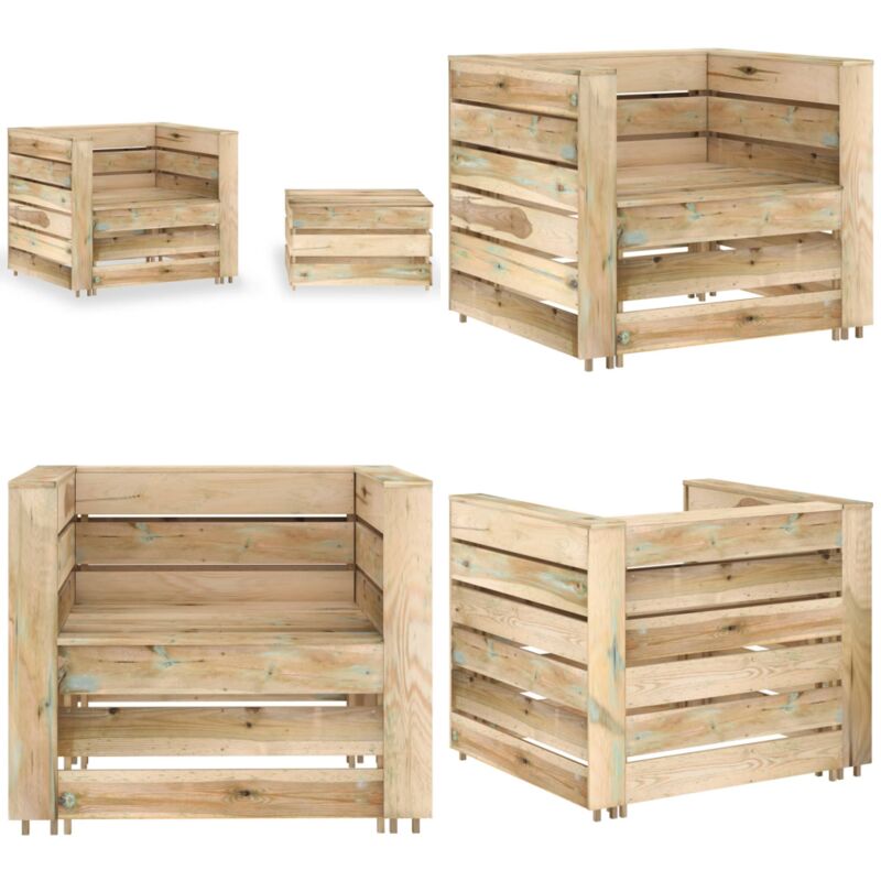 Salon de jardin palette 2 pcs Bois de pin imprégné - Salon De Jardin - Mobilier De Jardin - Ensemble Canapé Pliable - Chaise Longue - Table Basse