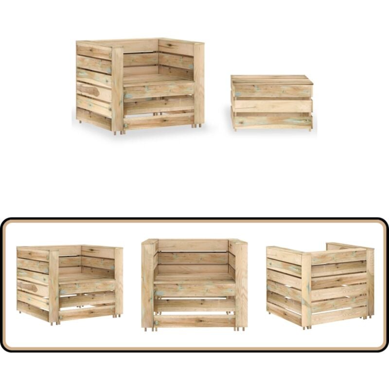 Salon de jardin palette 2 pcs Bois de pin imprégné - Salon De Jardin - Mobilier De Jardin - Ensemble Canapé Pliable - Chaise Longue - Table Basse