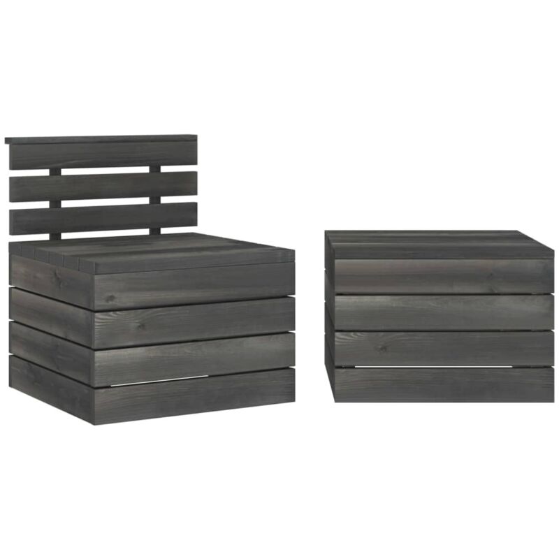 Salon de jardin palette 2 pcs Ensemble Table et Chaise de Jardin - Bois de pin massif Gris foncé BV486920 Bonnevie