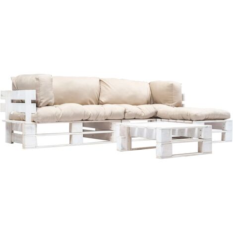 vidaXL Bois Canapés de Jardin Palette 4 pcs et Coussins Patio Multicolore