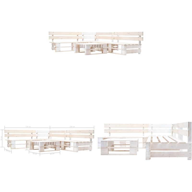Salon de jardin palette 4 pcs Bois Blanc - Salon De Jardin - Meuble De Jardin - Ensemble Canapé - Meubles De Jardin - Mobilier De Jardin - Home &