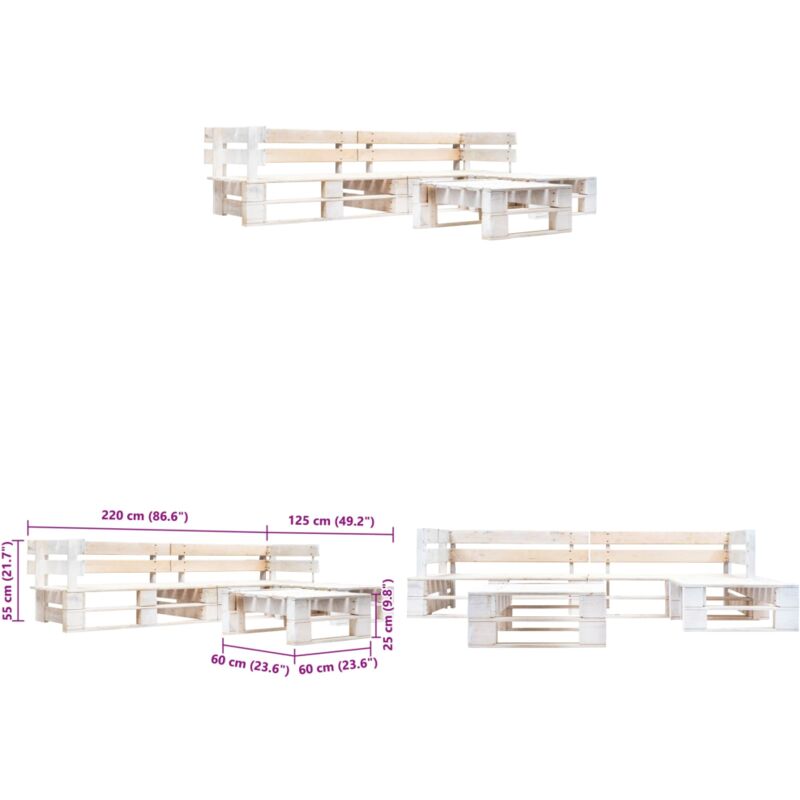 Salon de jardin palette 4 pcs Bois Blanc - Salon De Jardin - Mobilier De Jardin - Set De Canapé Palettes - Chaise Longue - Table Basse - Home & Living