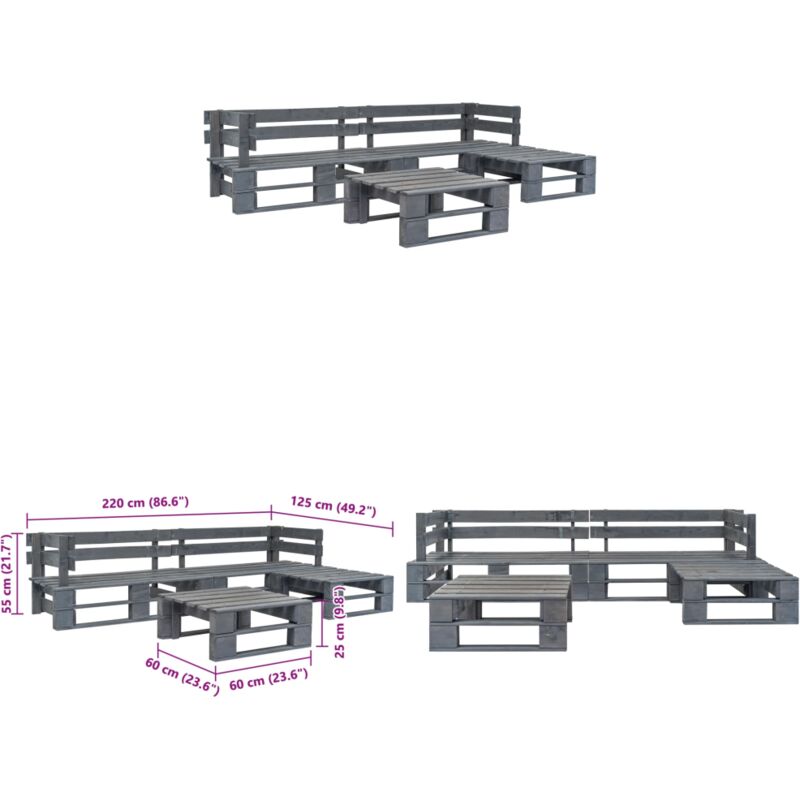 Salon de jardin palette 4 pcs Bois Gris - Salon De Jardin - Ensemble De Salon - Mobilier De Jardin - Canapé De Jardin - Table Basse - Home & Living