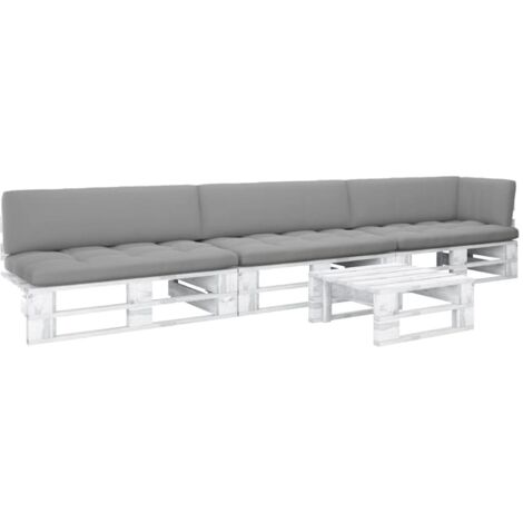 Salon de jardin palette 4 pcs Ensemble Table et Chaise de Jardin - et coussins Pin imprégné de blanc BV377360 - BonneVie