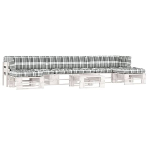 Salon de jardin palette 6 pcs Meuble de jardin Mobilier de jardin et coussins Pin imprégné de blanc 57980