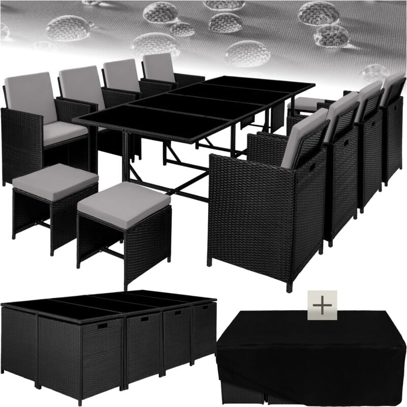 Salon de jardin Pour 8 à 10 personnes avec Plateaux en verre de sécurité Pliable, housse de protection incluse